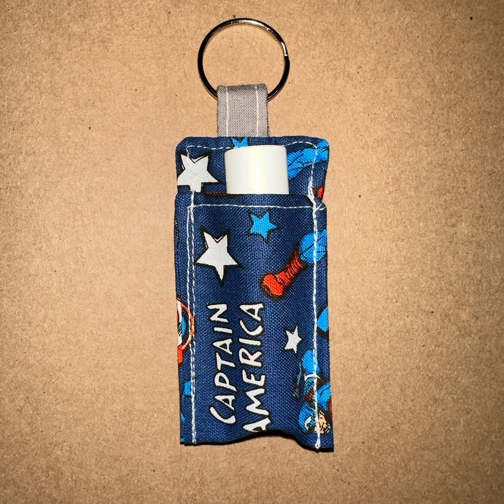 Handmade lip balm holder keychain- Marvel Captain America print